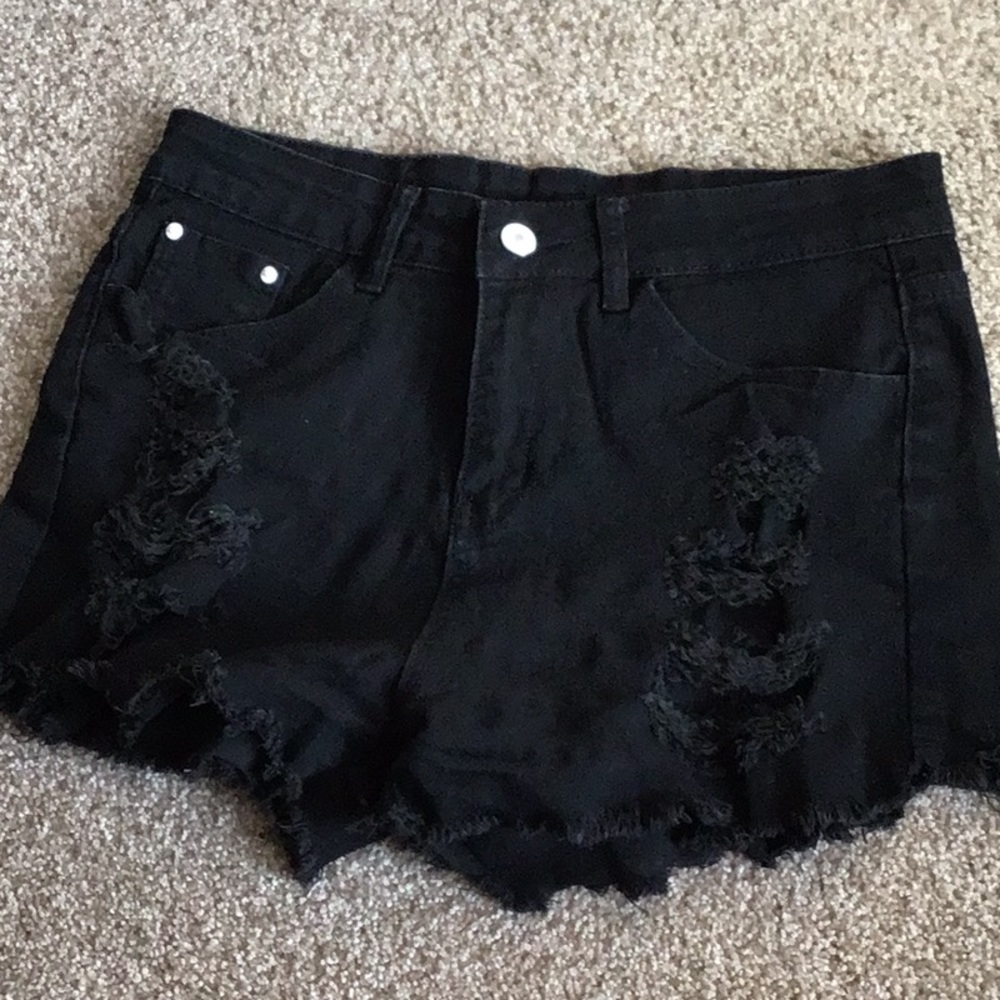 Women’s Black Distressed Jean Shorts. Size M